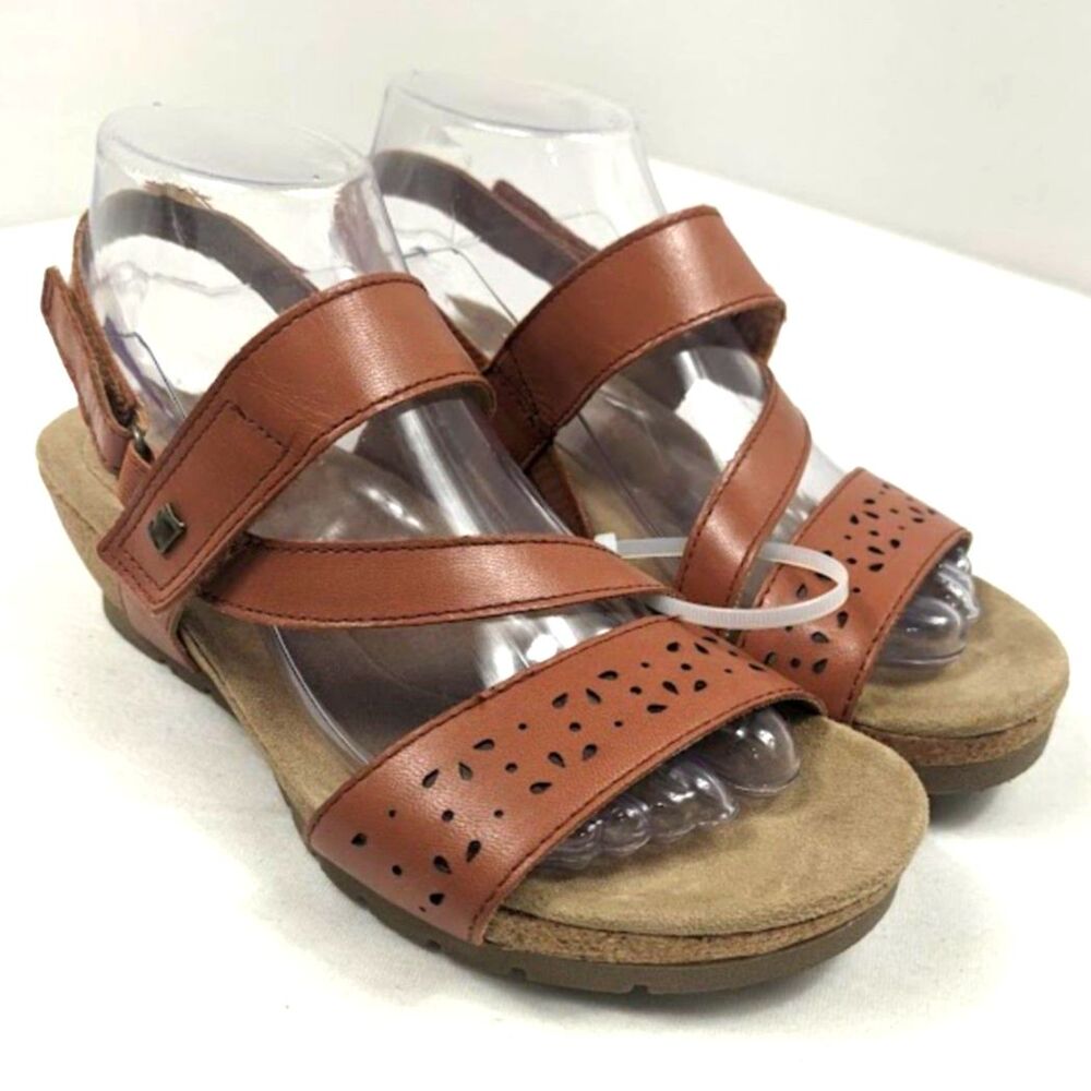 Women's Earth Origins Kendra Khloe Leather Strappy Wedge Sandals US Size 7.5 M